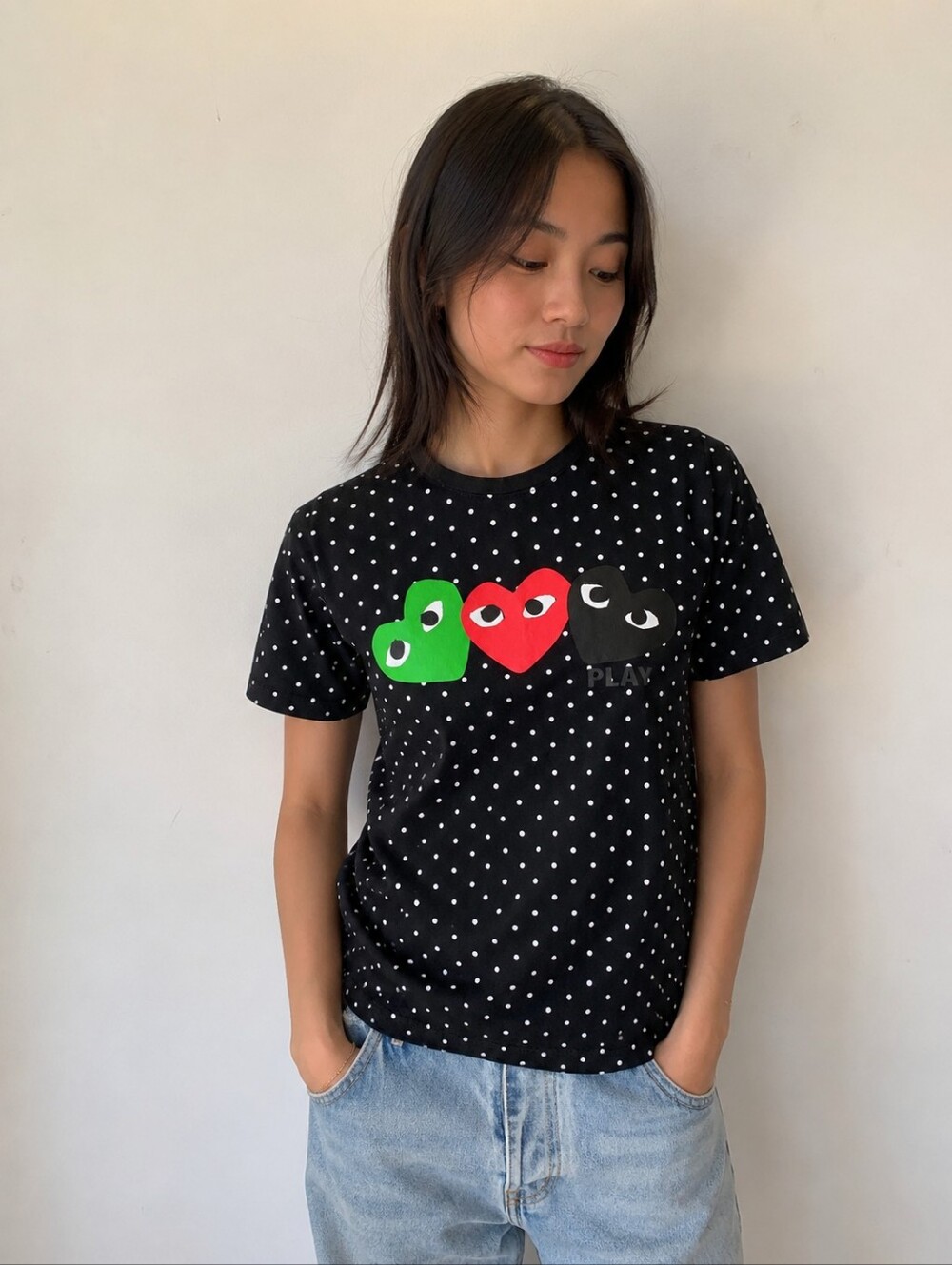 PLAY Comme des Garçons Polka Dot Heart Graphic Tee Black